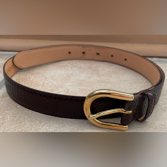 Appleseeds vintage brown slim leather braided belt with gold buckle; size M/38” - Picture 1 of 5